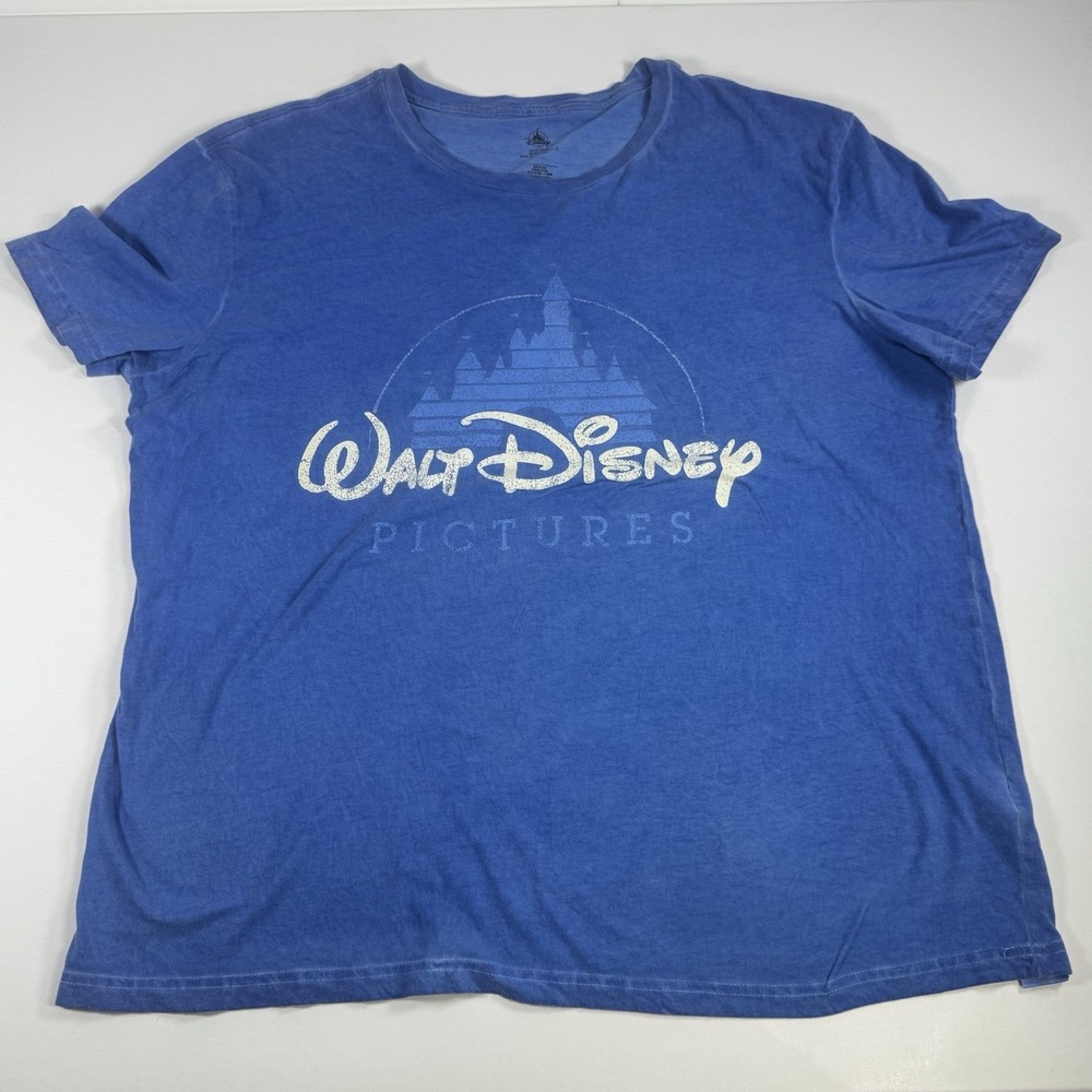 Disney Walt Disney Pictures Blue Graphic T-Shirt Adult 2XL Castle Logo Tee